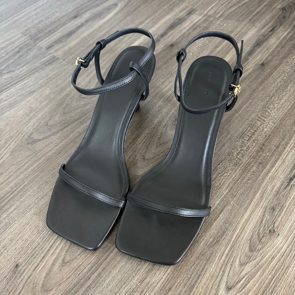 Anine Bing Black Leather Invisible Kitten Heel Sandals 40 NEW Gold Logo Shoe - Picture 2 of 7